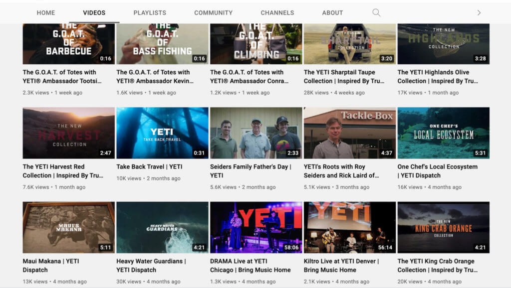 Captură de ecran a videoclipurilor YouTube ale lui Yeti