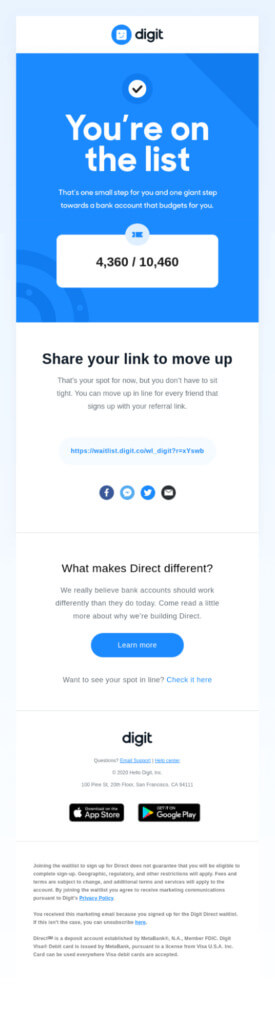 Correo electrónico de confirmación del producto de dígitos