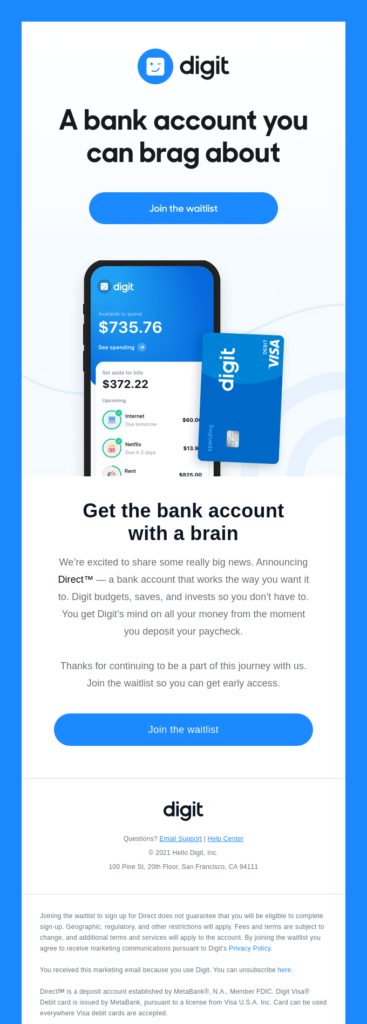 Correo electrónico de lanzamiento del producto Digit