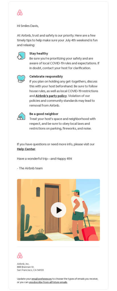 Exemplu de e-mail Airbnb