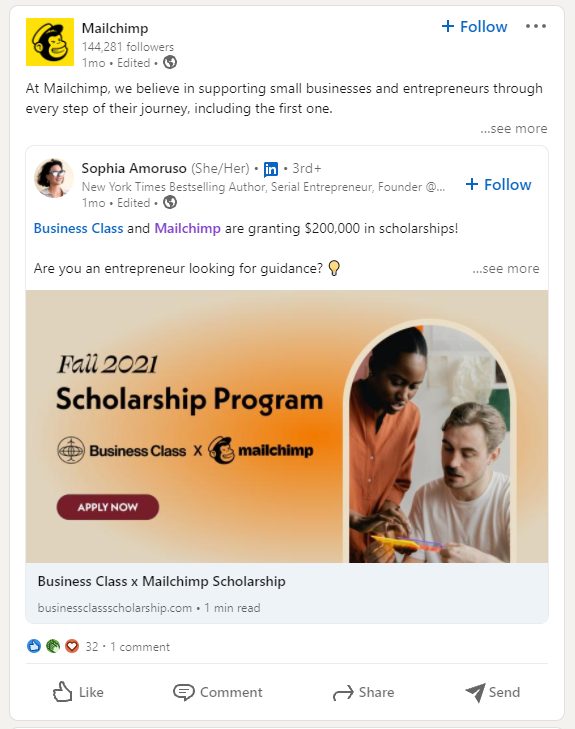 Postare pe LinkedIn Mailchimp