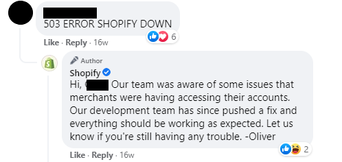 Interação de comentários do Facebook com Shopify