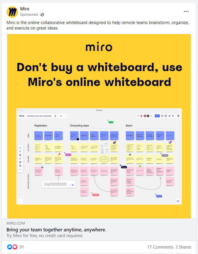 Exemplo de anúncio do Miro no Facebook