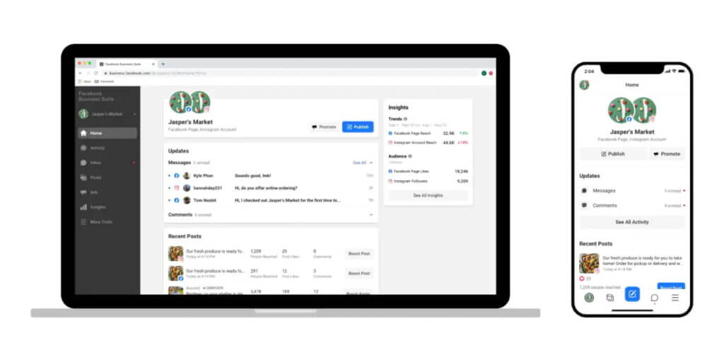 Captura de tela de insights de negócios do Facebook