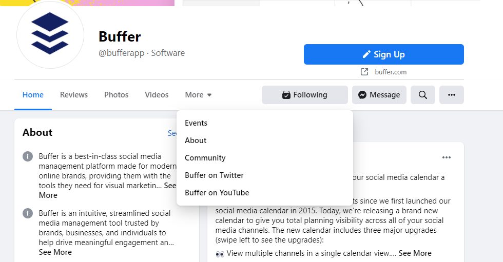 Buffer de CTAs da página do Facebook