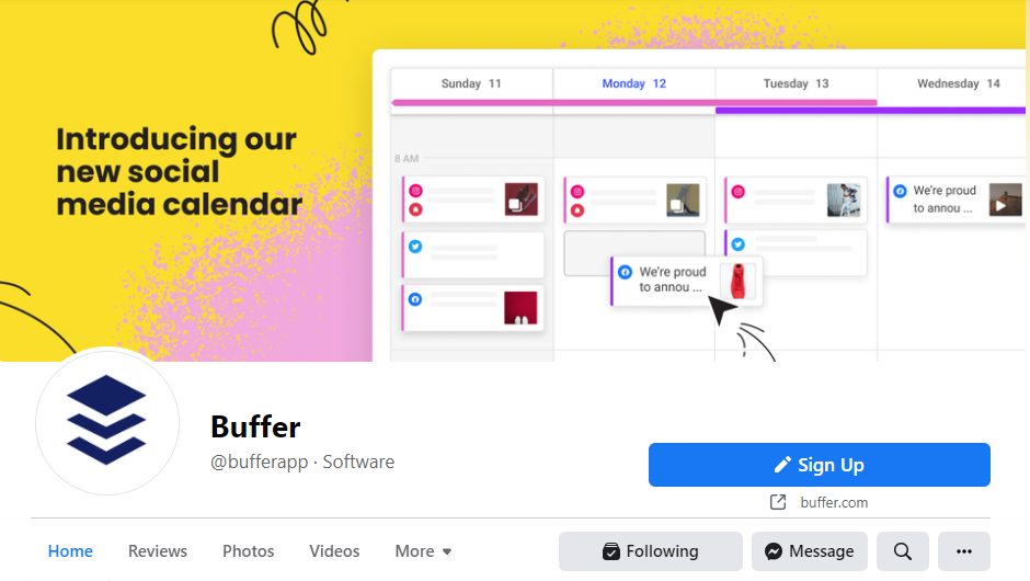 Captura de tela da página do Facebook em buffer