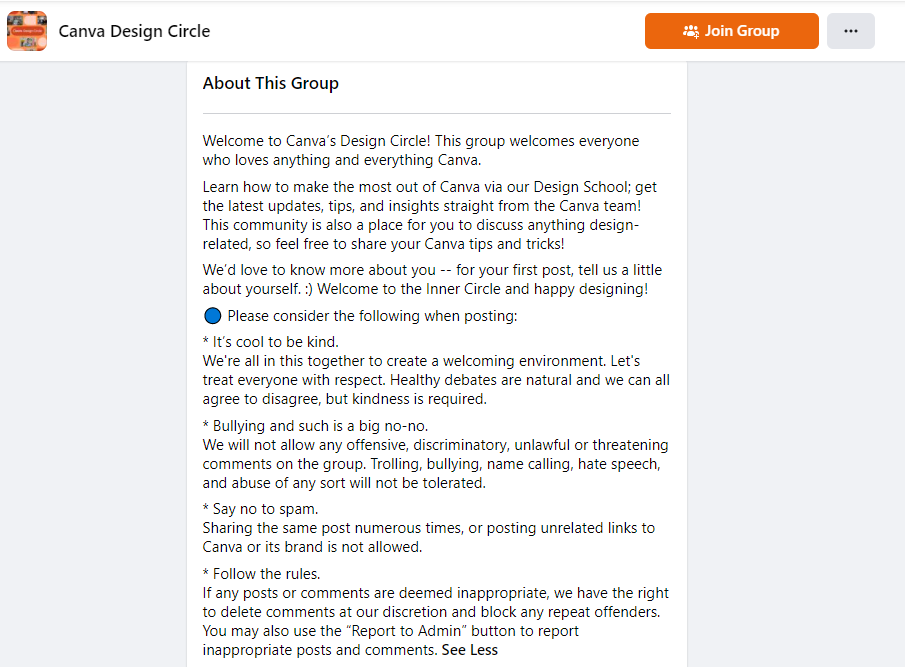Grupo do Canva no Facebook sobre informações