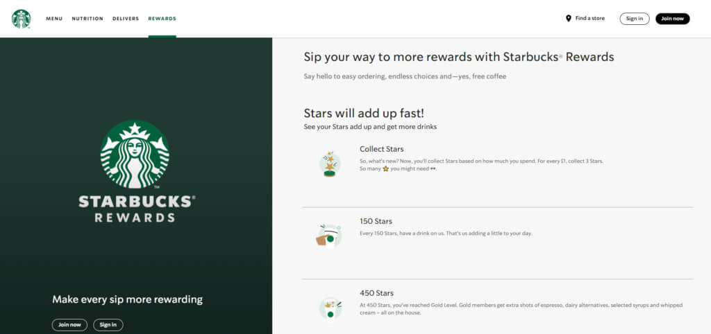 Halaman program loyalitas Starbucks