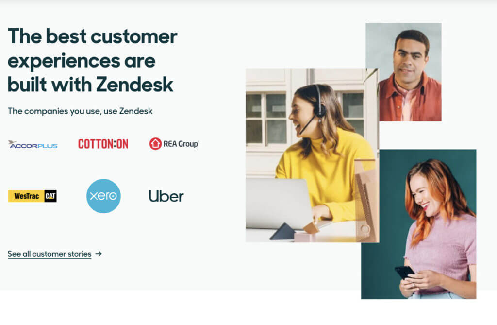 Exemplul 5 al paginii de destinație Zendesk