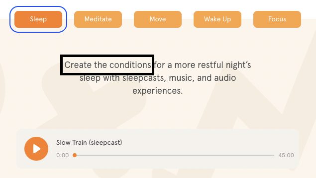 Exemplul 5 al paginii de destinație Headspace