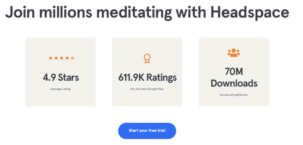 Exemplul 1 al paginii de destinație Headspace