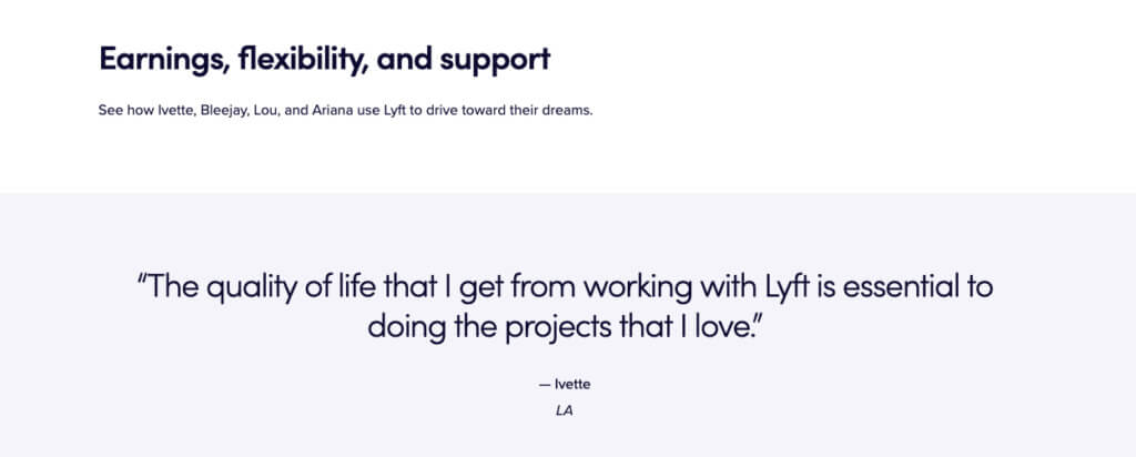 Exemplul 5 al paginii de destinație Lyft