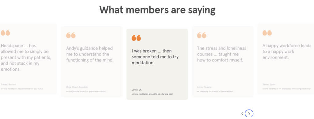 Exemplul 2 al paginii de destinație Headspace