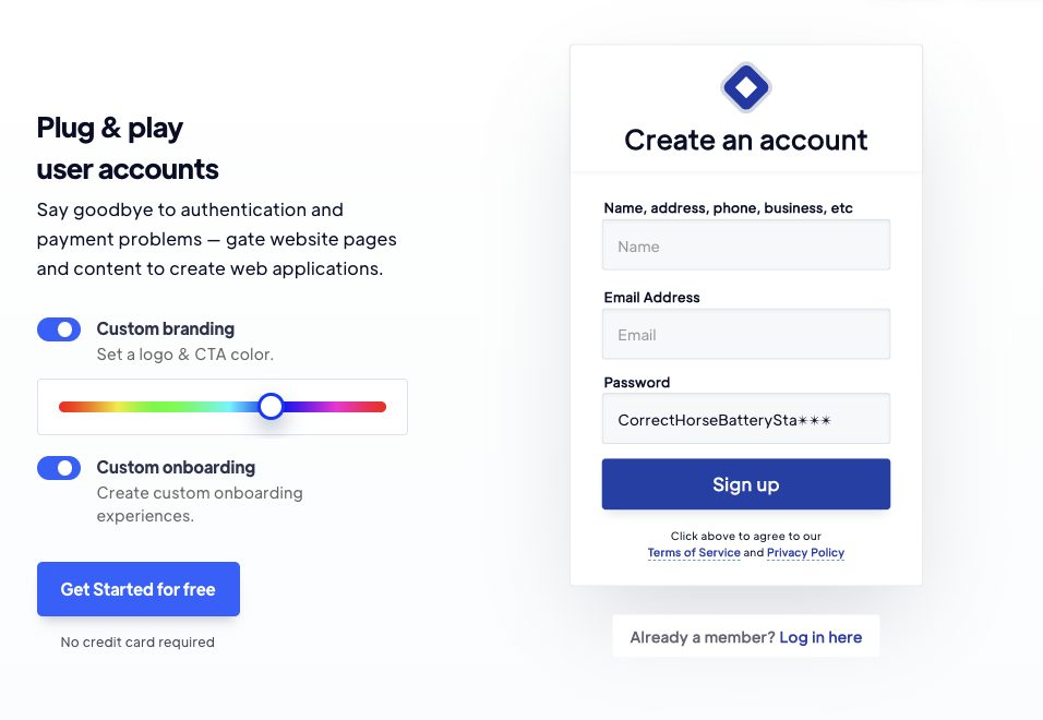 Pagina de destinație Memberstack exemplu 7