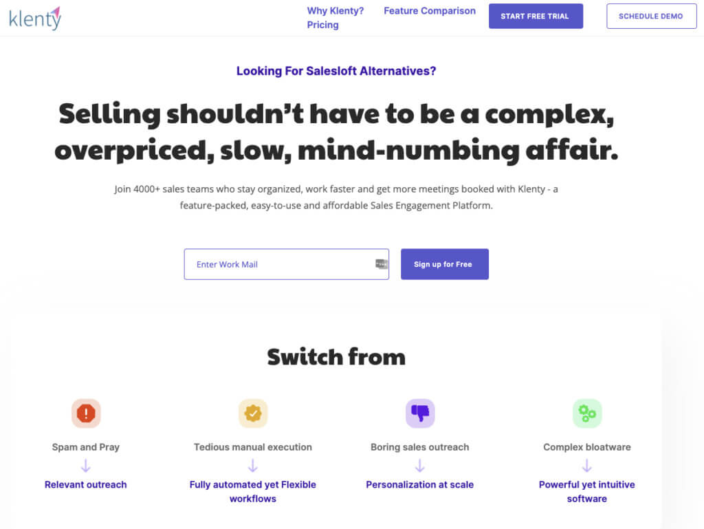 Exemplul 2 al paginii de destinație Klenty