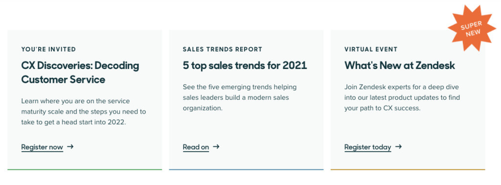 Exemplul 2 al paginii de destinație Zendesk