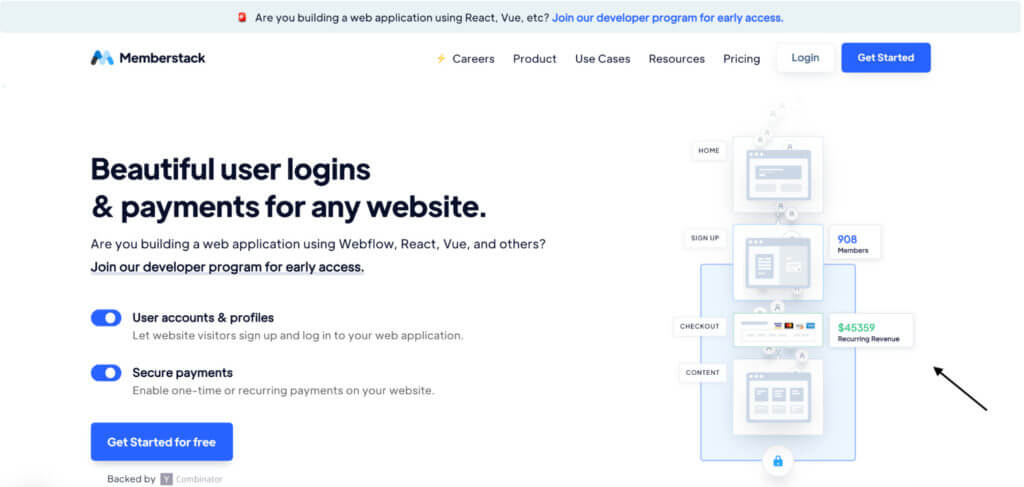 Exemplul 2 al paginii de destinație Memberstack