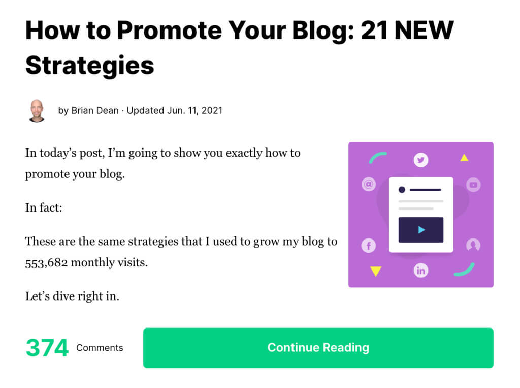 Exemplu de postare pe blog de la Backlinko