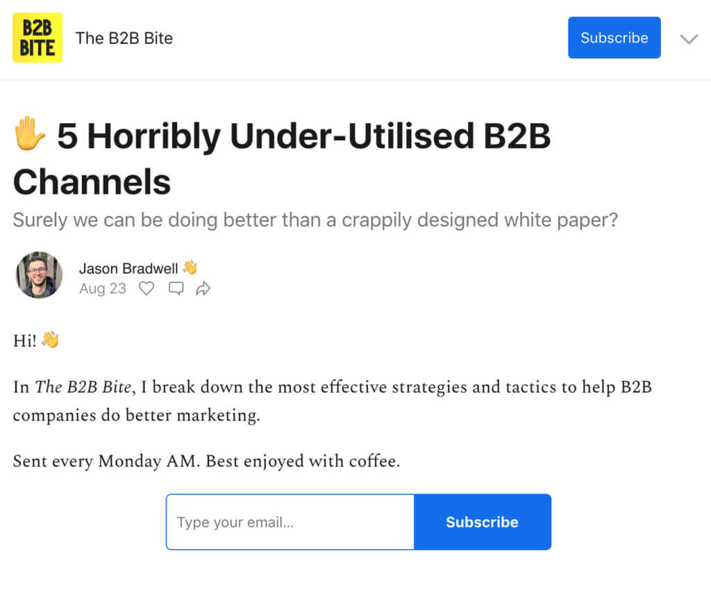 Exemplu de buletin informativ prin e-mail de la Jason Bradwell