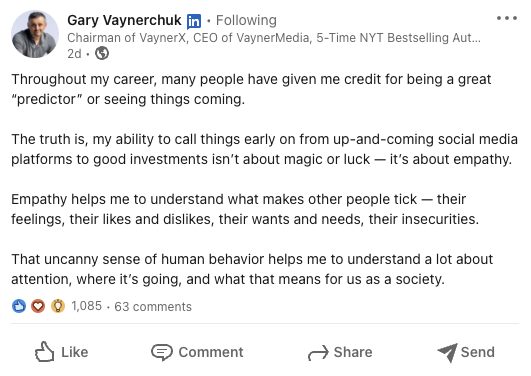 GaryVaynerchukからのLinkedIn投稿の例