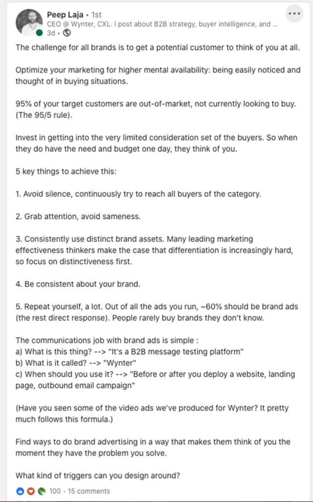 peep laja linkedin post captura de tela documentando a jornada e compartilhando conhecimentos