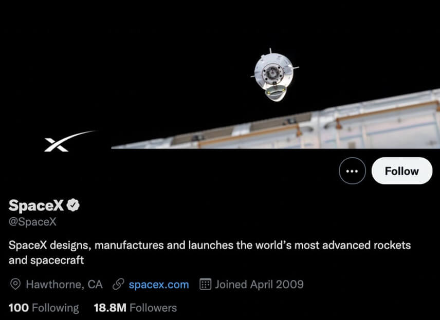 captura de tela da conta do twitter da spacex