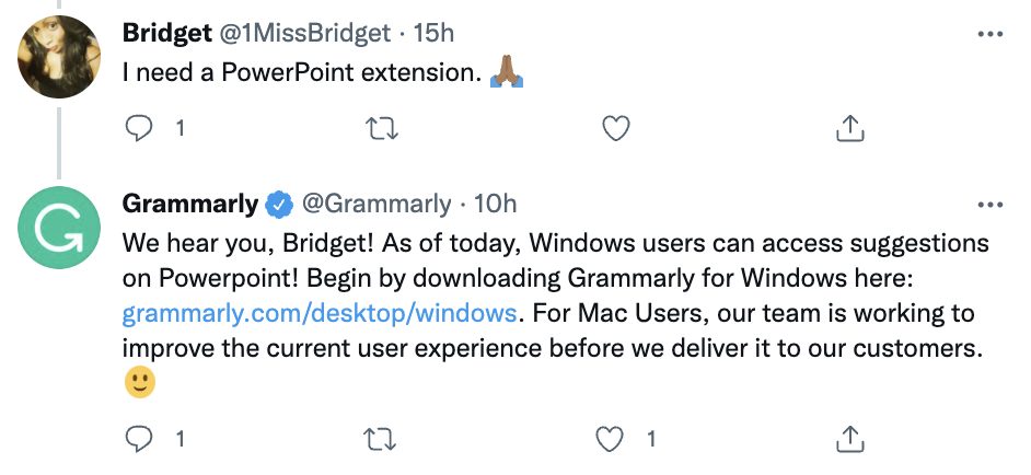 Tweetez la réponse de Grammarly