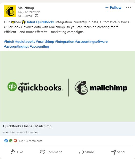 Exemple de publication LinkedIn de Mailchimp