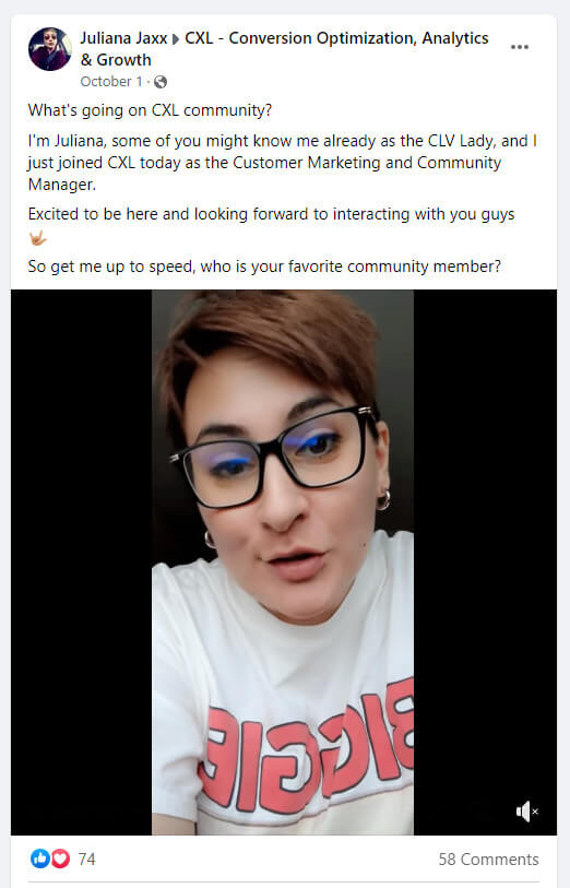 Beitrag eines Mitglieds der CXL-Facebook-Gruppe