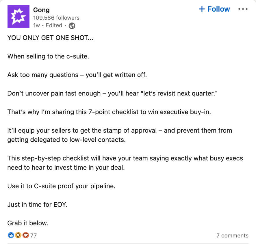 LinkedIn-Beitrag von Gong.io