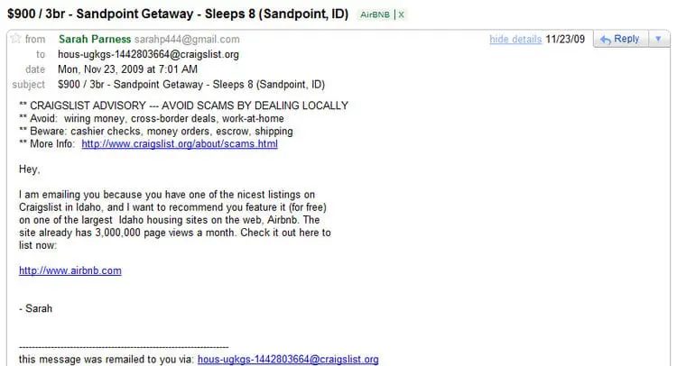 Tangkapan layar Craiglist