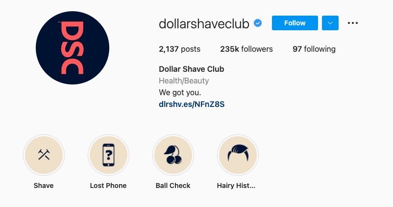 Профиль клуба Dollar Shave в Instagram