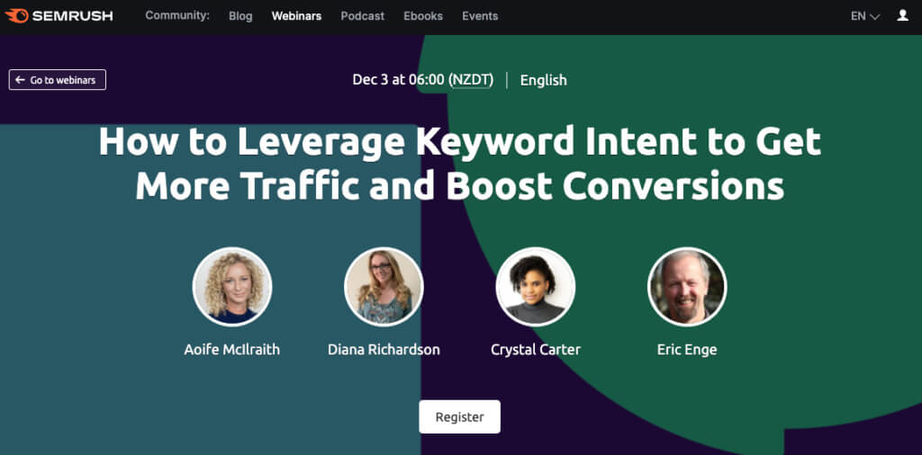 Целевая страница вебинара SEMrush