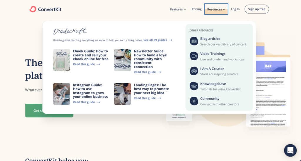 ConvertKit 資源菜單