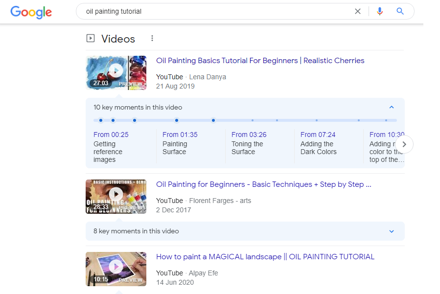 Rezultatele YouTube în căutarea Google