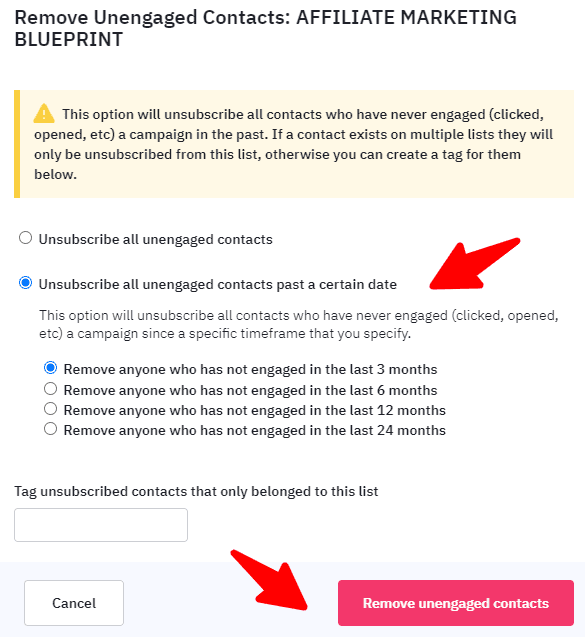hapus kontak yang tidak aktif