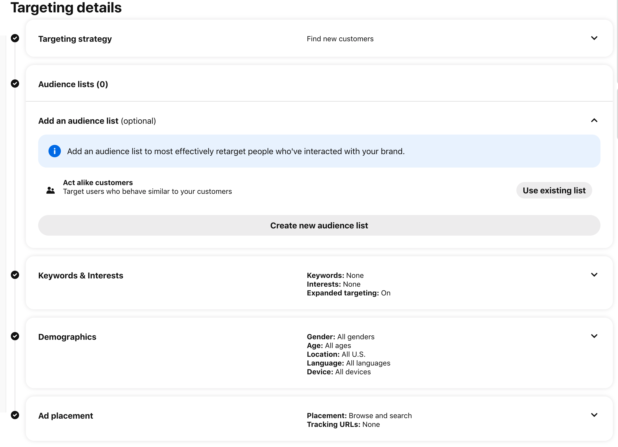 Detail penargetan untuk membuat audiens Anda.