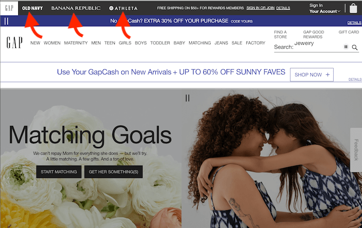 ejemplos de encabezados de sitios web: navegación de encabezados de sitios múltiples