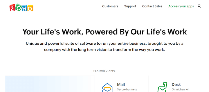 ejemplos de encabezados de sitios web - zoho