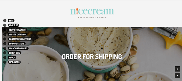 ejemplos de encabezados de sitios web - lista del lado izquierdo de nicecream