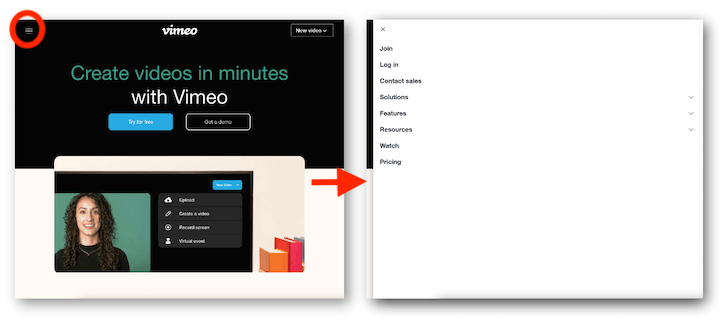 ejemplos de encabezados de sitios web: toma de control del menú completo