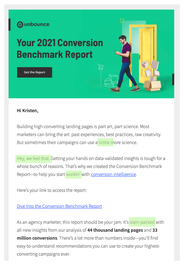 contoh copywriting percakapan - unbounce