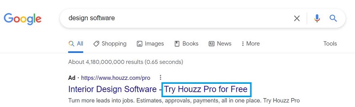 Anatomie du compte Google Ads - Capture d'écran d'une annonce de recherche avec un CTA clair