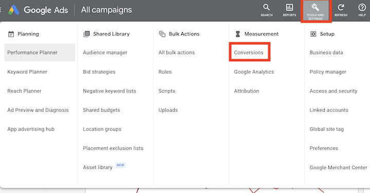 谷歌廣告 - 如何通過工具和設置訪問轉化