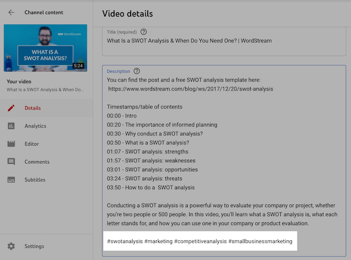 comment ajouter des hashtags à une description de vidéo youtube