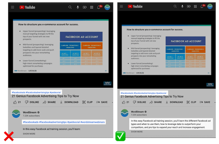 emplacement du hashtag youtube