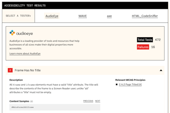 risorse per l'inclusione nell'equità della diversità - risultati dei test di accessibilità