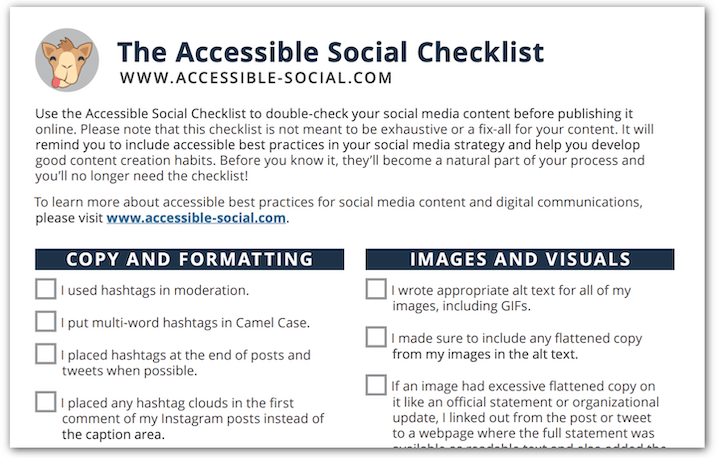 lo screenshot della checklist social accessibile
