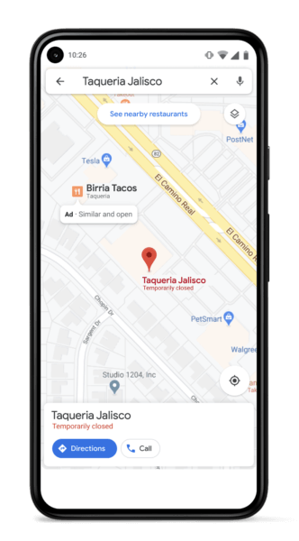 Google 地图中的类似地点广告。