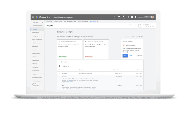 洞察页面中的消费者兴趣洞察。